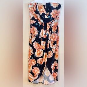 City Chic strapless dress, Size XS/14W, black with orange flowers